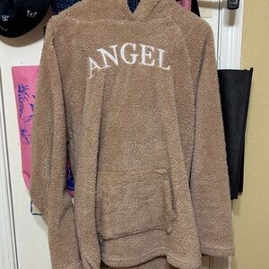 Brown Hooded Fleece with 'Angel' Embroidery